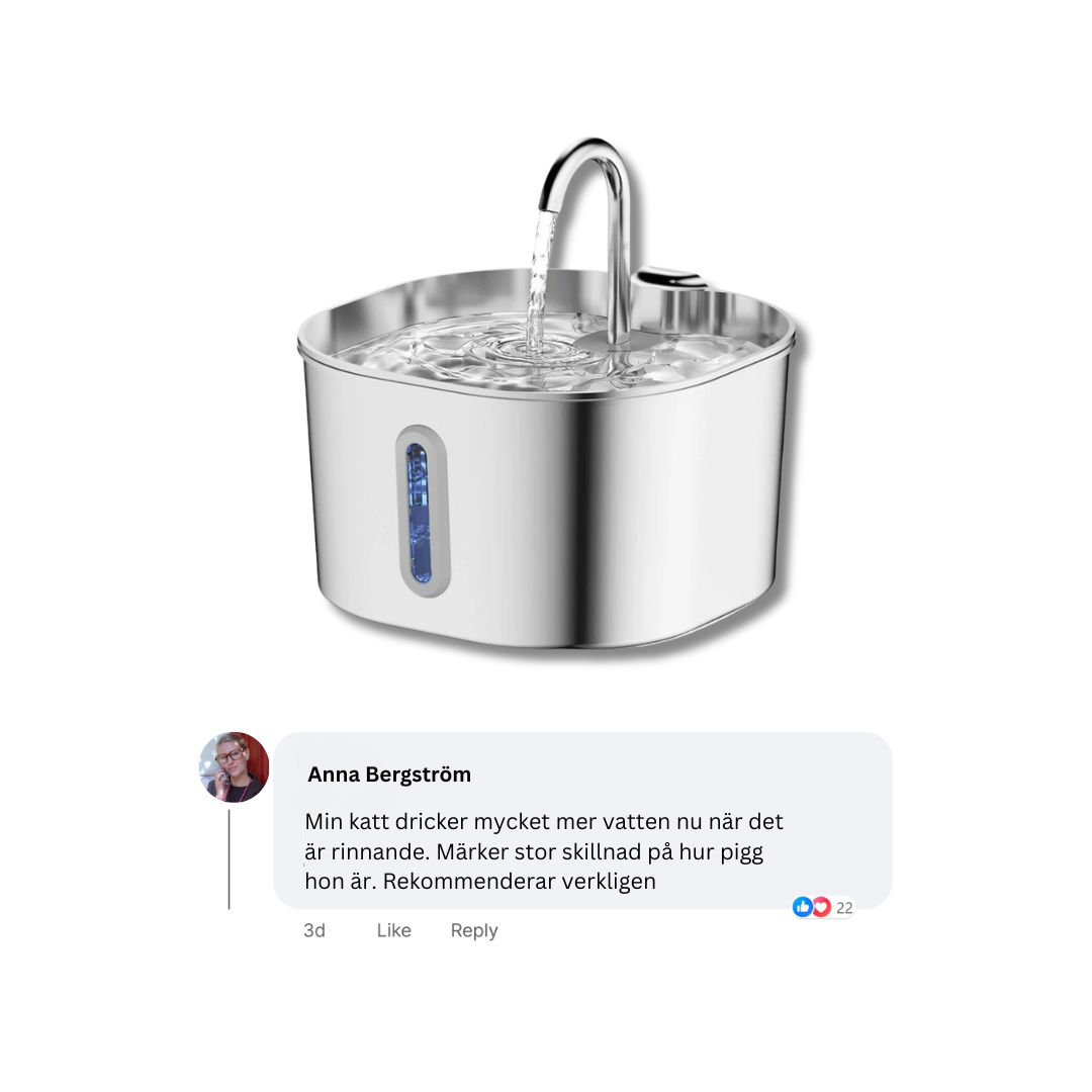 PurrWell - Vattenfontän i rostfritt stål för katter