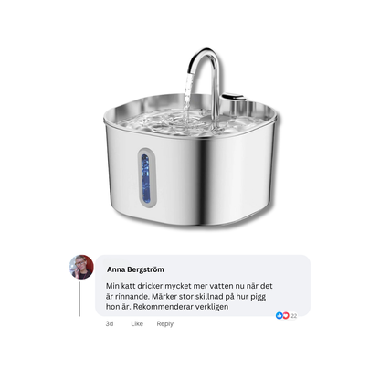 PurrWell - Vattenfontän i rostfritt stål för katter